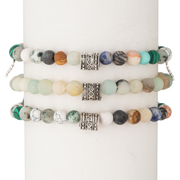Boho Beaded Bracelet Set - Amazonite & Agate Eye - Picture 2 of 5